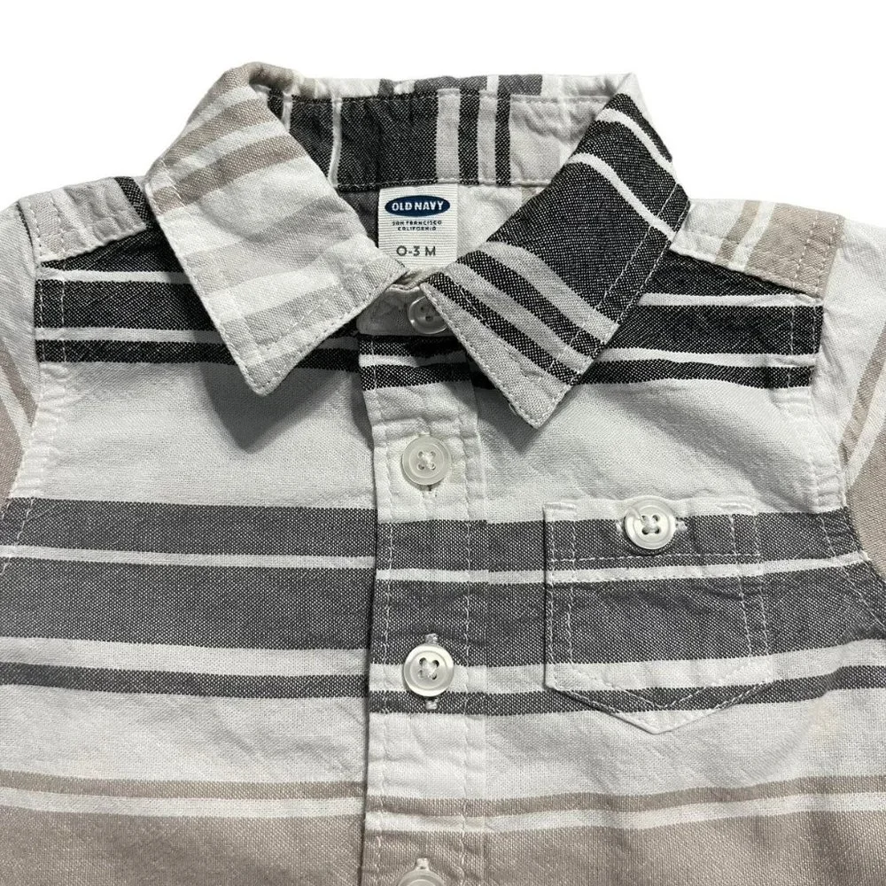 Old Navy 0-3m Grey & Tan Striped Button Down Shirt